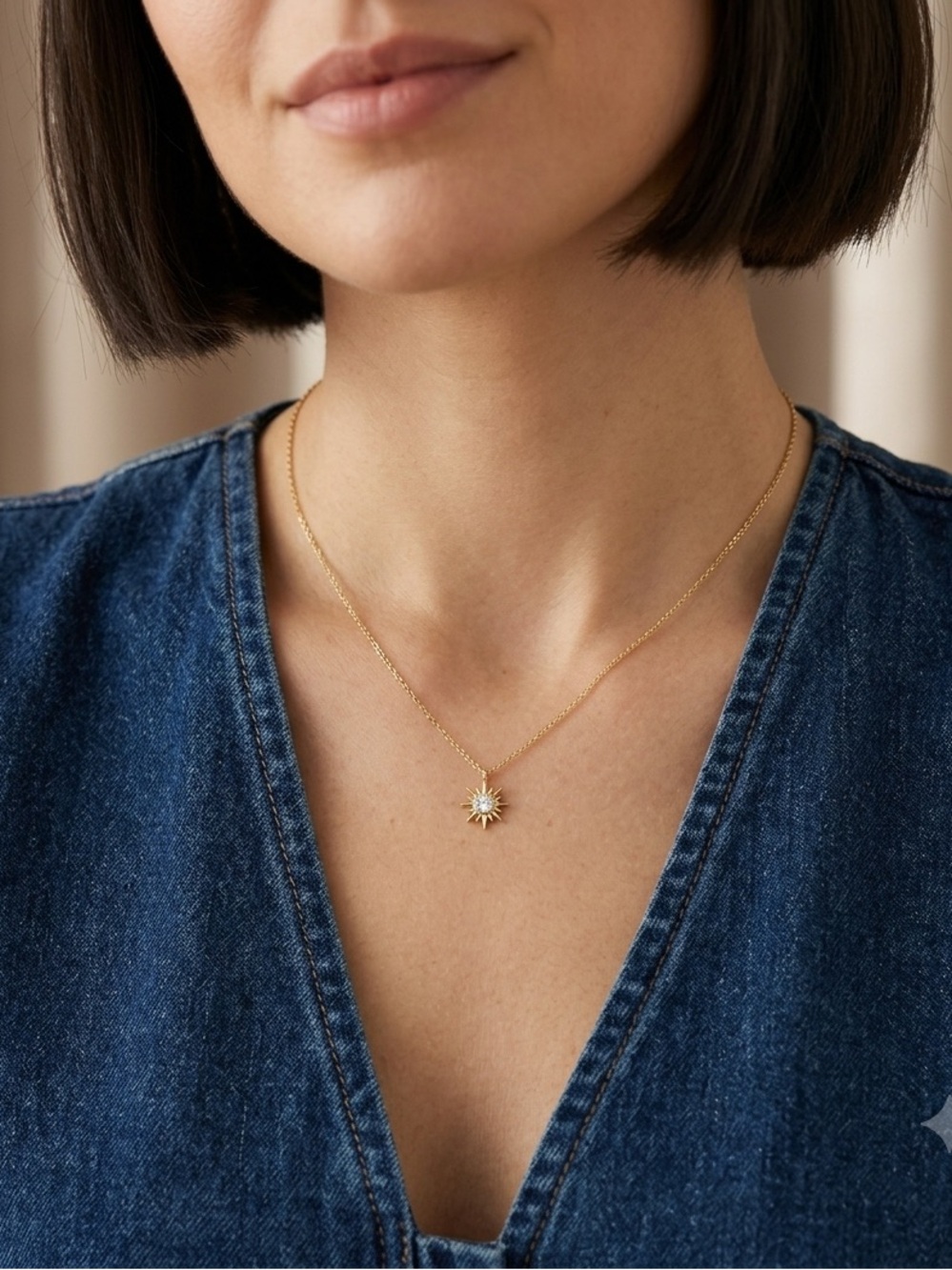 GOLD Petit Star Necklace for woman | Dainty Cross Necklace | CZ Pendant Cross…